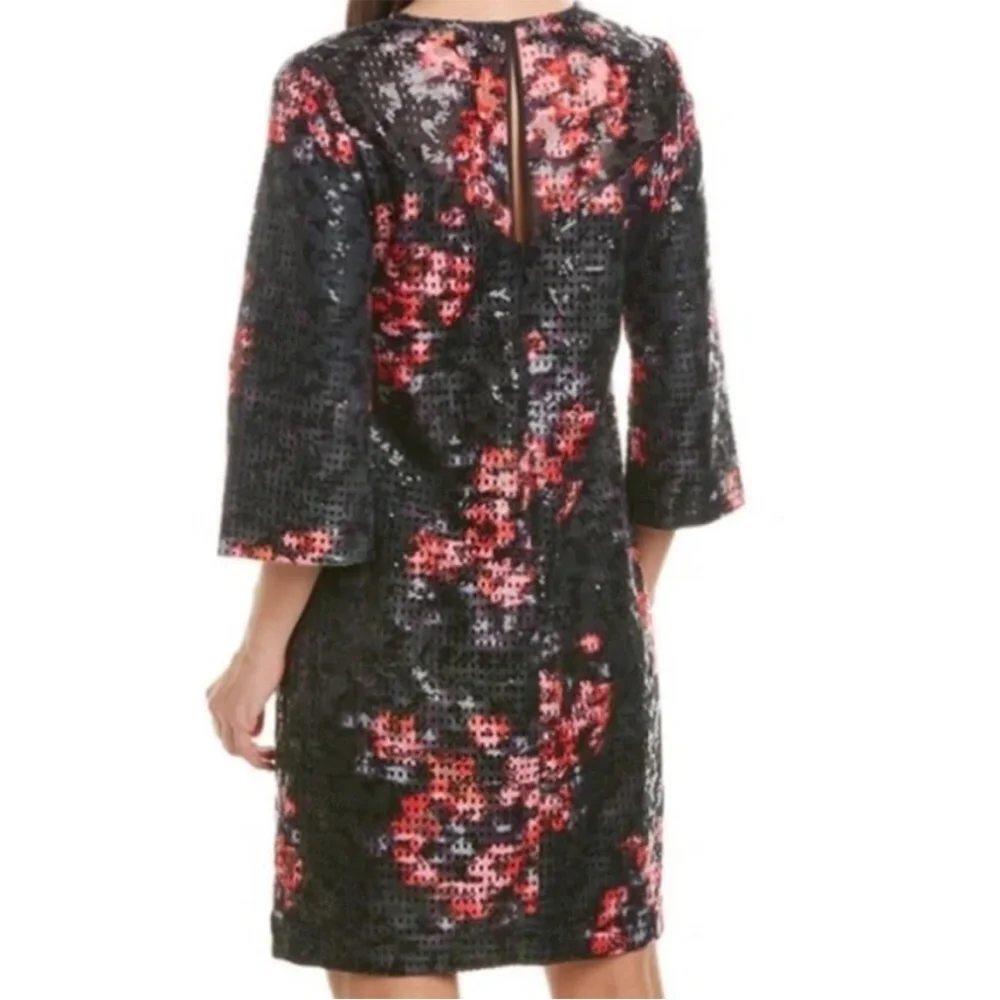Trina‎ Turk Floral Sequin Party Dress Black Pink 3/4 Sleeves Size 2 Dressy - Picture 6 of 13